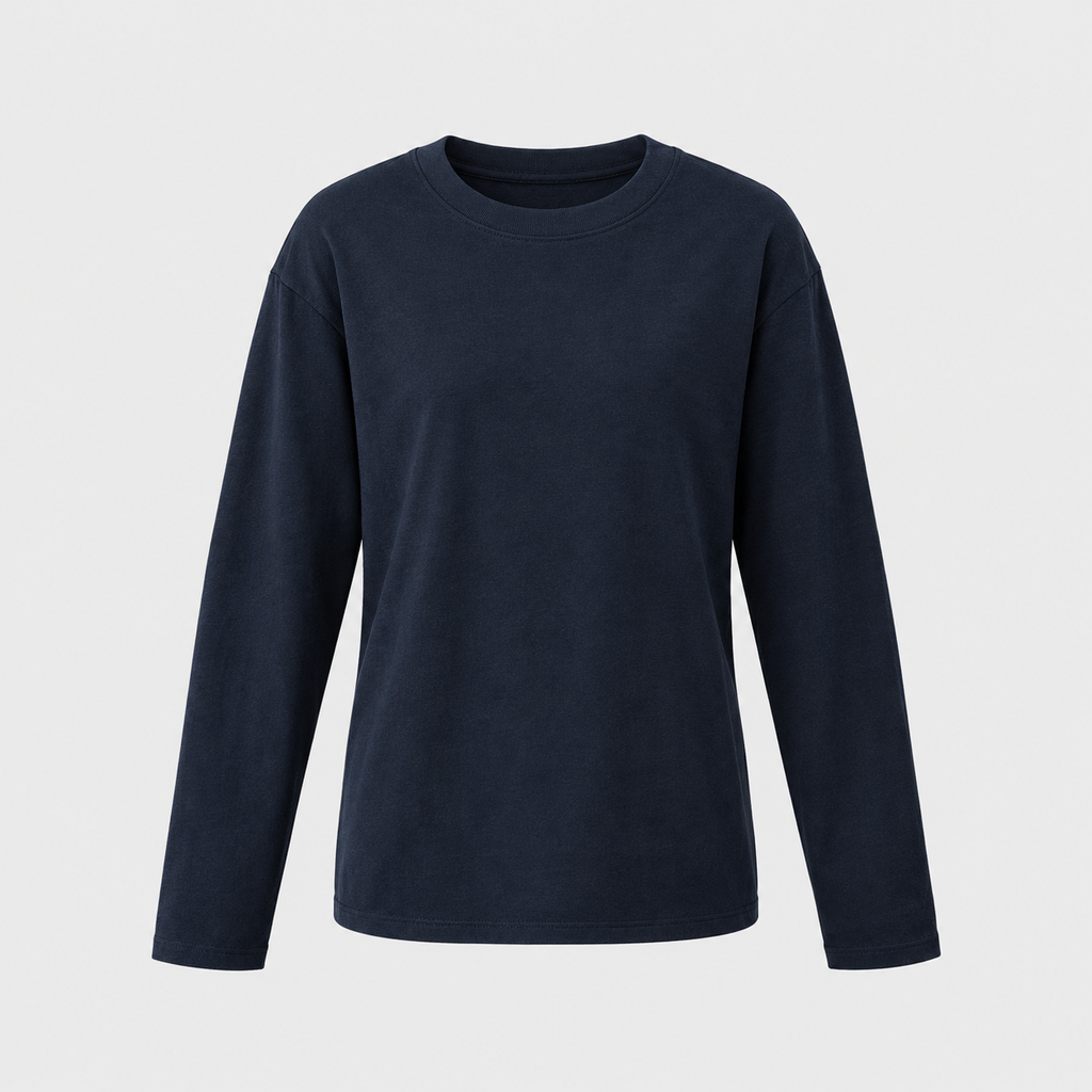 Wren Cotton Long-Sleeve Tee in Midnight Blue