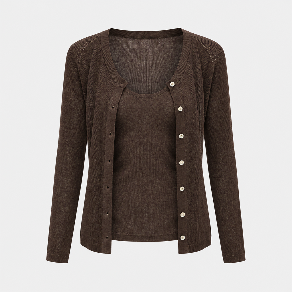 Mira Fine-Knit Cardigan in Coffee Brown