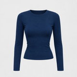 Eden Fitted Long-Sleeve Top in Navy Blue