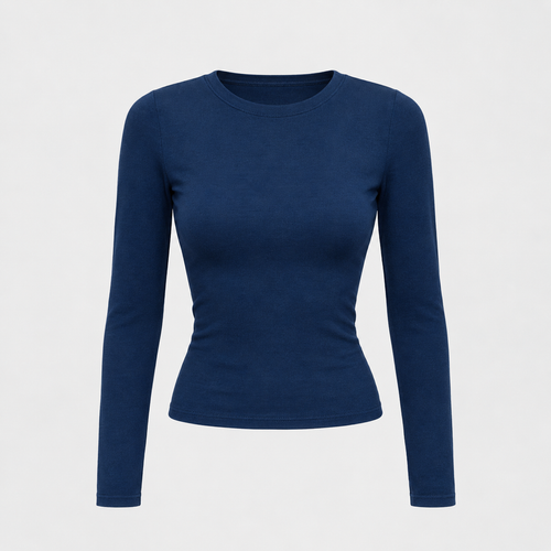 Eden Fitted Long-Sleeve Top in Navy Blue