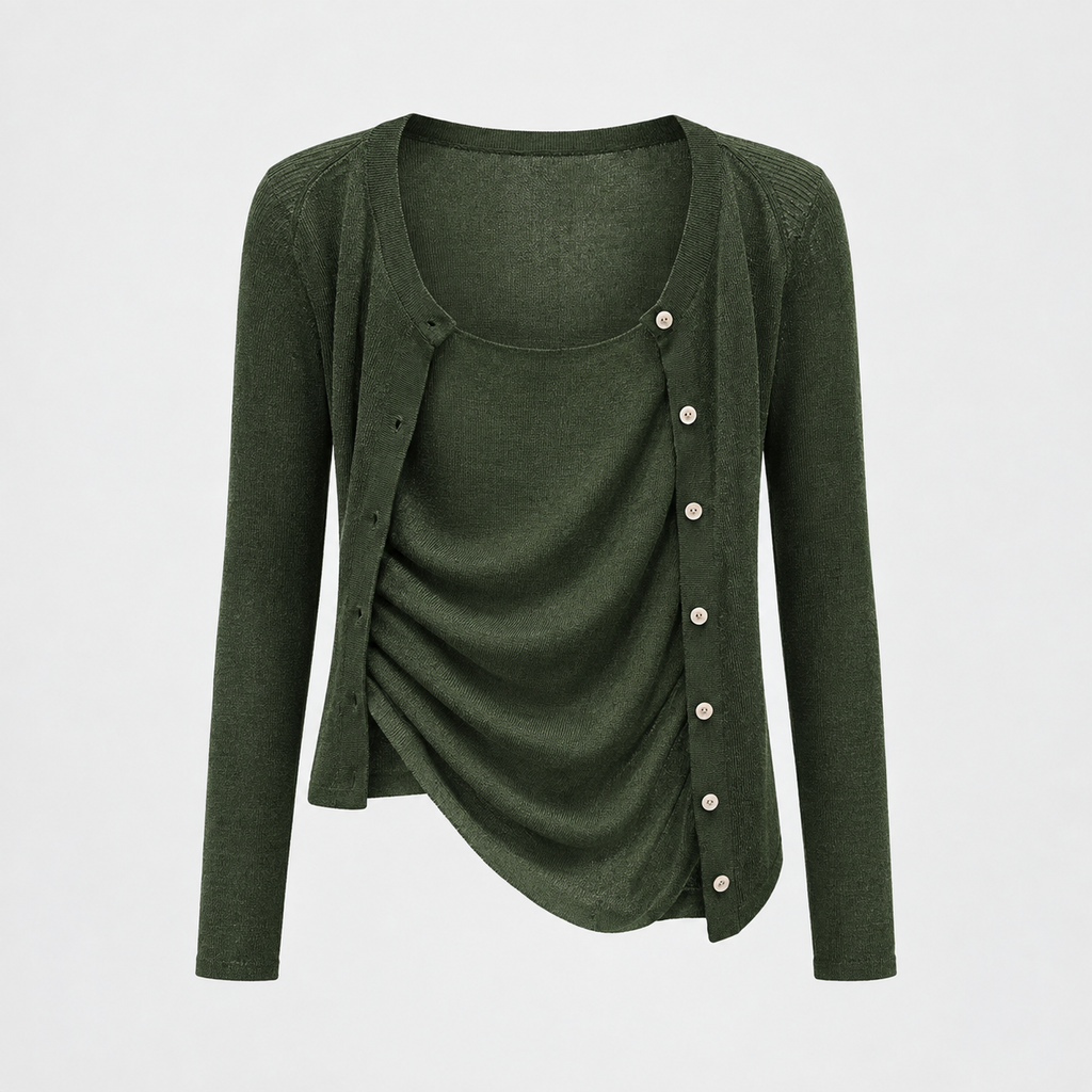 Mira Fine-Knit Cardigan in Army Green