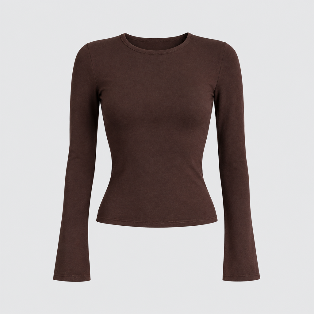 Eden Fitted Long-Sleeve Top in Brown