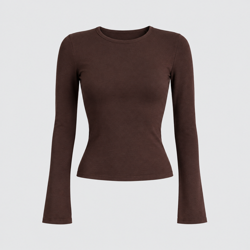 Eden Fitted Long-Sleeve Top in Brown