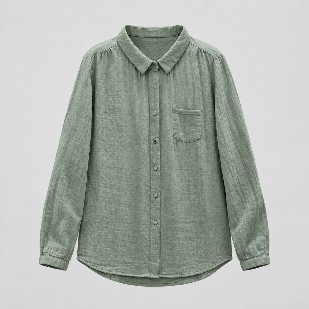 Rowan Crinkle Cotton Shirt in Bean Green